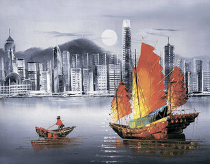 Deimantinės mozaikos rinkinys Hong Kongas naktį, 40x50 cm kaina ir informacija | Deimantinės mozaikos | pigu.lt