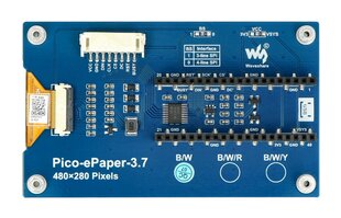 E-paper E-Ink ekranas - 3.7” 480x280px - SPI - juodai baltas - skirtas Raspberry Pi Pico - Waveshare 20123 kaina ir informacija | Atviro kodo elektronika | pigu.lt