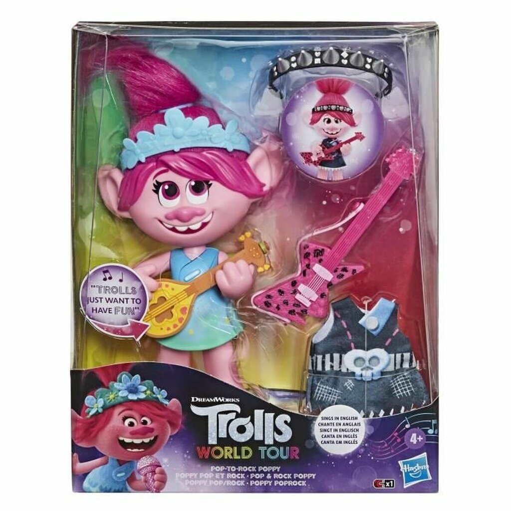 Lėlė Hasbro The Trolls 2 Poppy Pop & Rock Doll kaina ir informacija | Žaislai mergaitėms | pigu.lt