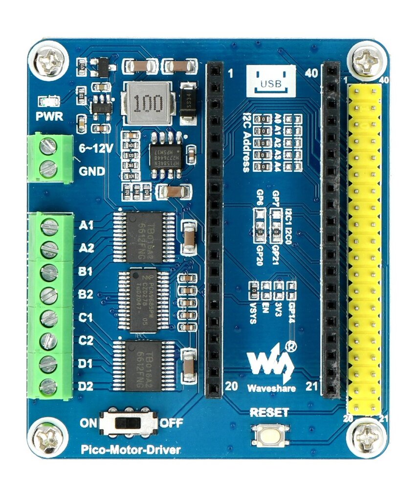 DC variklio valdiklio modulis - keturių kanalų - priedėlis skirtas Raspberry Pi Pico - Waveshare 19764 цена и информация | Atviro kodo elektronika | pigu.lt