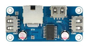 Ethernet/USB (B) HUB - 3xUSB 1xRJ45 Ethernet - priekinės dalies priedėlis, skirtas Raspberry Pi - Waveshare 20416 цена и информация | Электроника с открытым кодом | pigu.lt