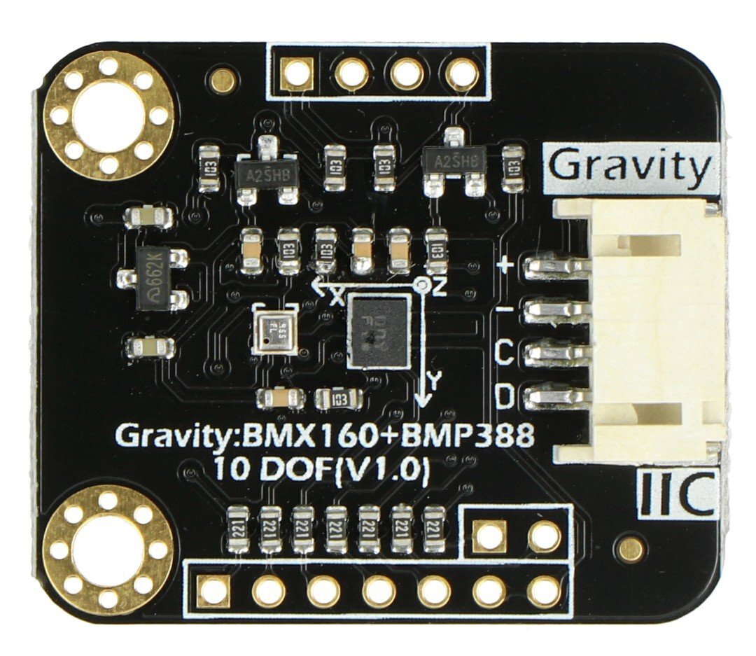 Gravity, 9DOF jutiklis BMX160 + temperatūros ir slėgio jutiklis BMP388, I2C, DFRobot SEN0252 kaina ir informacija | Atviro kodo elektronika | pigu.lt