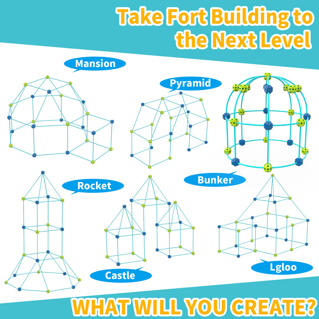 Конструктор-форт из 52 предметов, светящийся в темноте, палочки, шарики  цена | pigu.lt