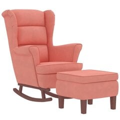 Supama kėdė su medinėmis kojomis ir taburete, Aksomas, rožinė spalva цена и информация | Кресла в гостиную | pigu.lt
