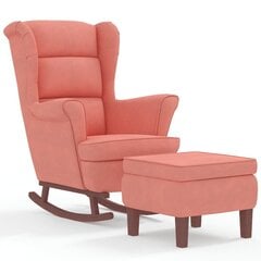 Supama kėdė su medinėmis kojomis ir taburete, Aksomas, rožinė spalva kaina ir informacija | Svetainės foteliai | pigu.lt