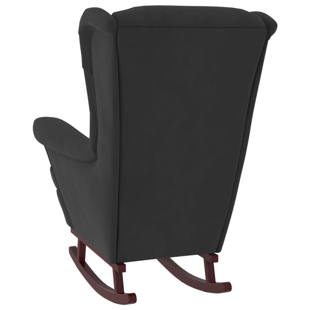Supama kėdė su medinėmis kojomis ir taburete, Aksomas, juoda kaina ir informacija | Svetainės foteliai | pigu.lt