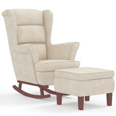 Supama kėdė su medinėmis kojomis ir taburete, Aksomas, kreminė spalva kaina ir informacija | Svetainės foteliai | pigu.lt