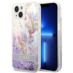 Dėklas telefonui GUESS Flower Liquid Glitter Hardcase - iPhone 14 Plus, violetinė kaina ir informacija | Telefono dėklai | pigu.lt