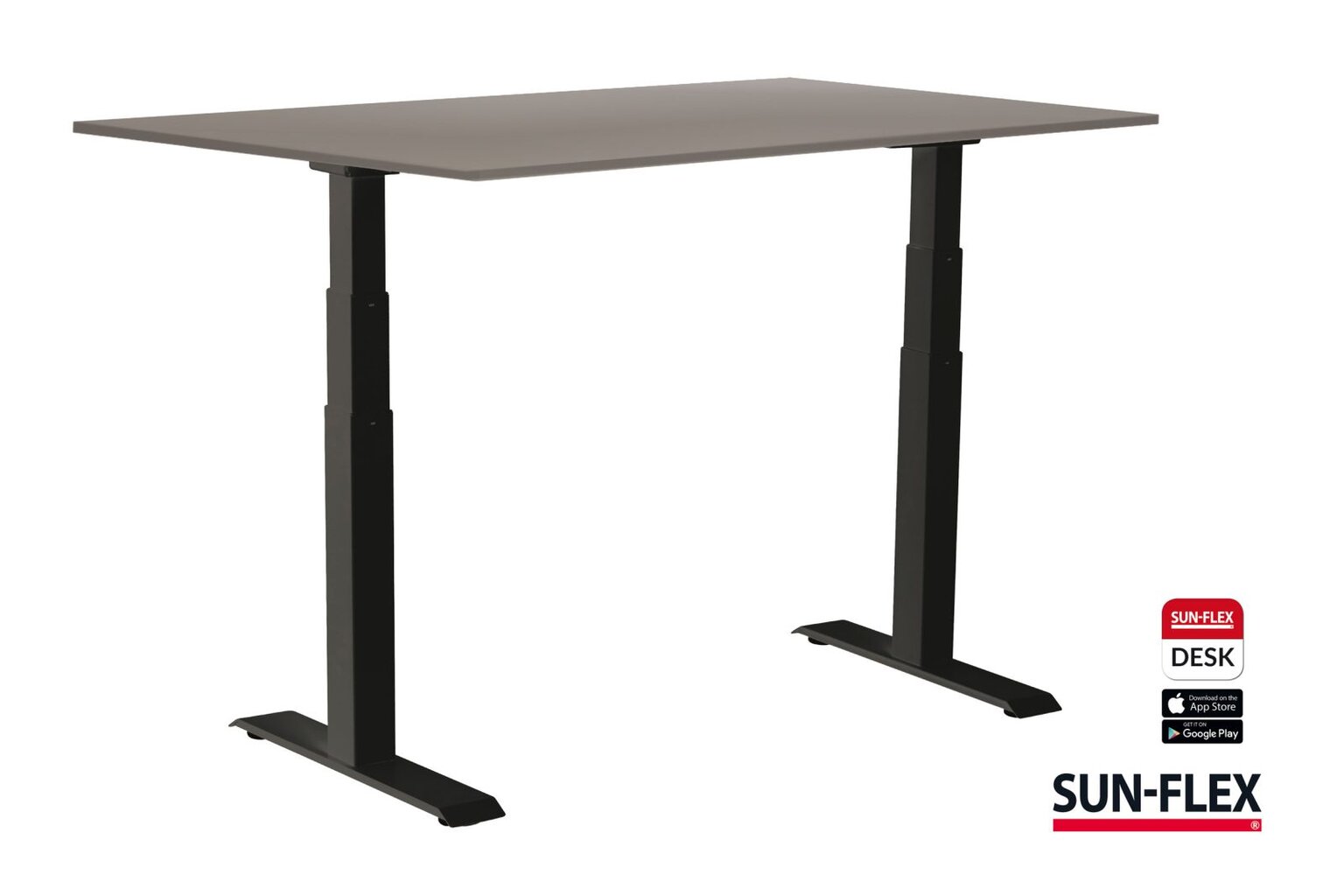 Reguliuojamo aukščio stalas SUN-FLEX®EASYDESK ADAPT, elektrinis, dviejų variklių, juodas rėmas, 140x80 cm, pilkas stalviršis kaina ir informacija | Kompiuteriniai, rašomieji stalai | pigu.lt