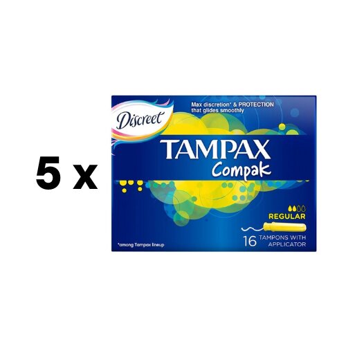 Tamponai TAMPAX Compak Regular, 16 vnt. pakuotė 5 vnt. kaina ir informacija | Tamponai, higieniniai paketai, įklotai | pigu.lt