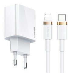 USAMS Ład. siec. 1xUSB-C T34 20W 5V-3A PD3.0 + kabel U63 USB-C do lightning 20W biały|white (T49) T49OCLN01 цена и информация | Зарядные устройства для телефонов | pigu.lt