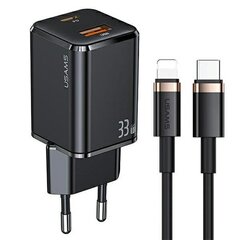 USAMS Ład. siec. 1xUSB-C+1xUSB T43 33W PD3.0 +QC3.0  + kabel U63 USB-C na lightning czarny|black USKTZ01 цена и информация | Зарядные устройства для телефонов | pigu.lt