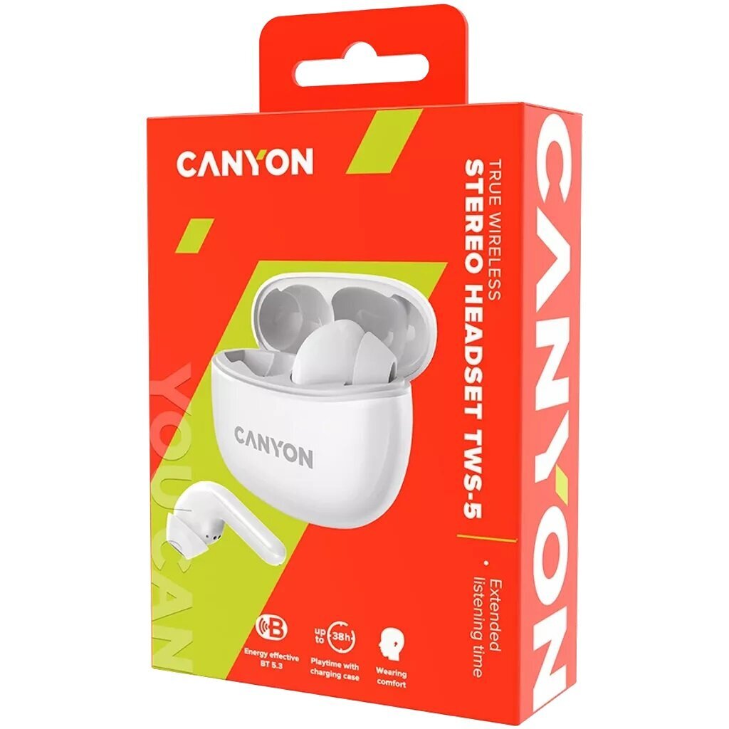 Canyon TWS-5 White CNS-TWS5W kaina ir informacija | Ausinės | pigu.lt