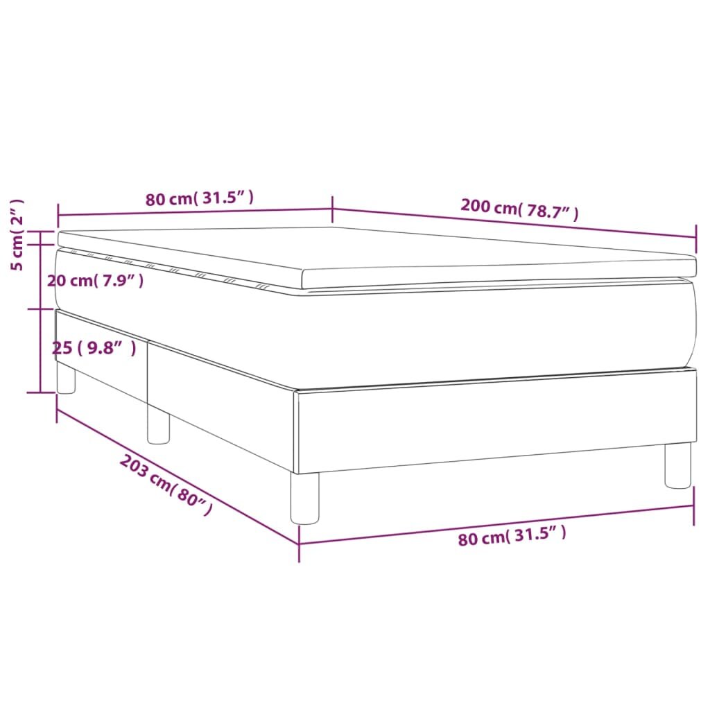 vidaXL Lova su spyruoklėmis ir čiužiniu, pilka, 80x200cm, audinys цена и информация | Lovos | pigu.lt