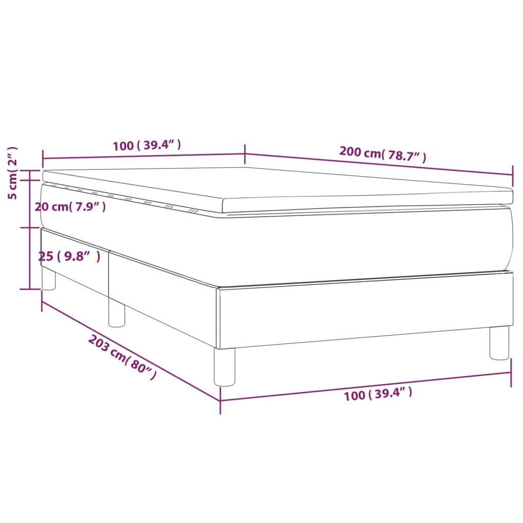 vidaXL Lova su spyruoklėmis ir čiužiniu, ruda, 100x200cm, audinys kaina ir informacija | Lovos | pigu.lt