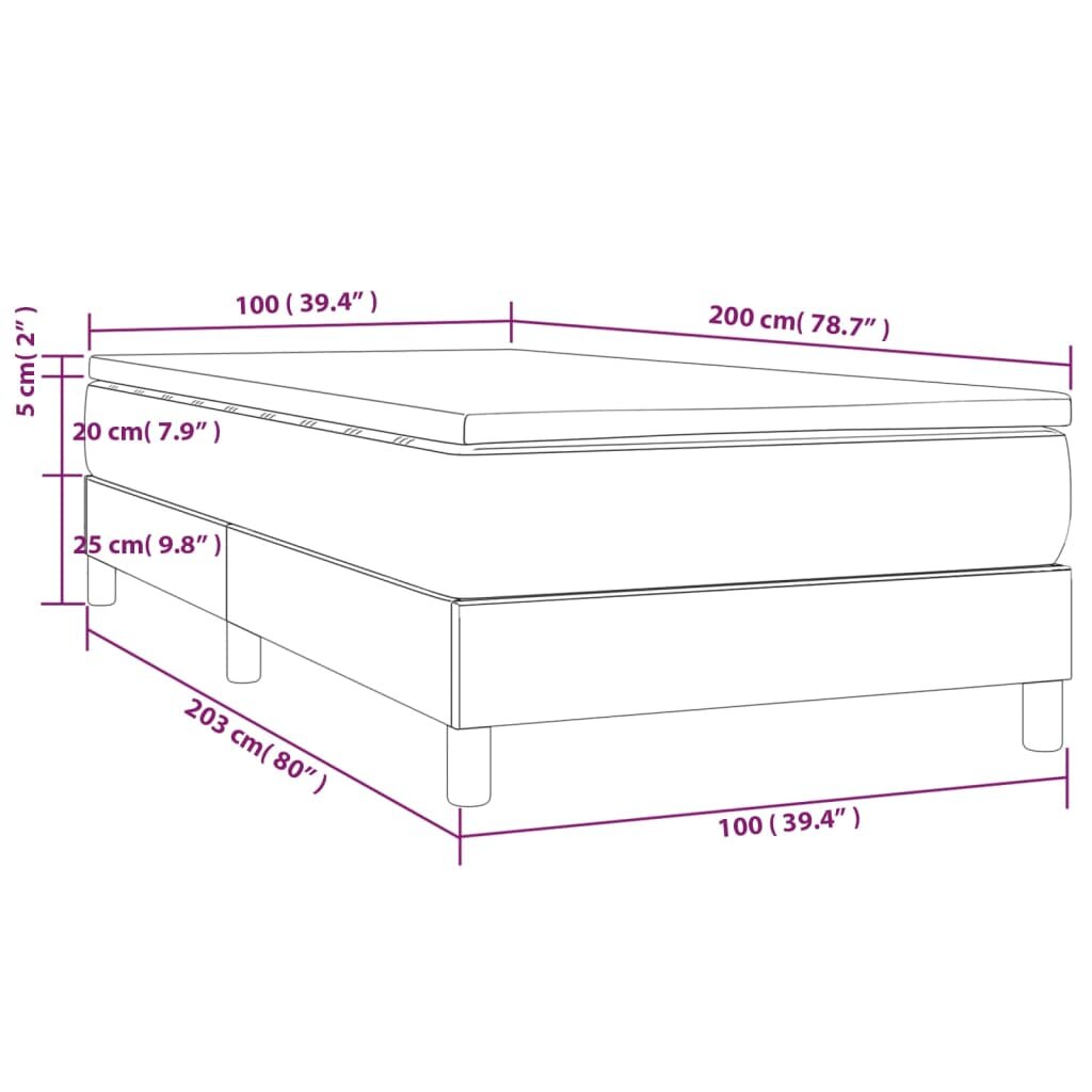 vidaXL Lova su spyruoklėmis ir čiužiniu, taupe, 100x200cm, audinys kaina ir informacija | Lovos | pigu.lt