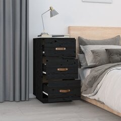 vidaXL Naktinė spintelė, juoda, 40x40x75cm, pušies medienos masyvas kaina ir informacija | Spintelės prie lovos | pigu.lt