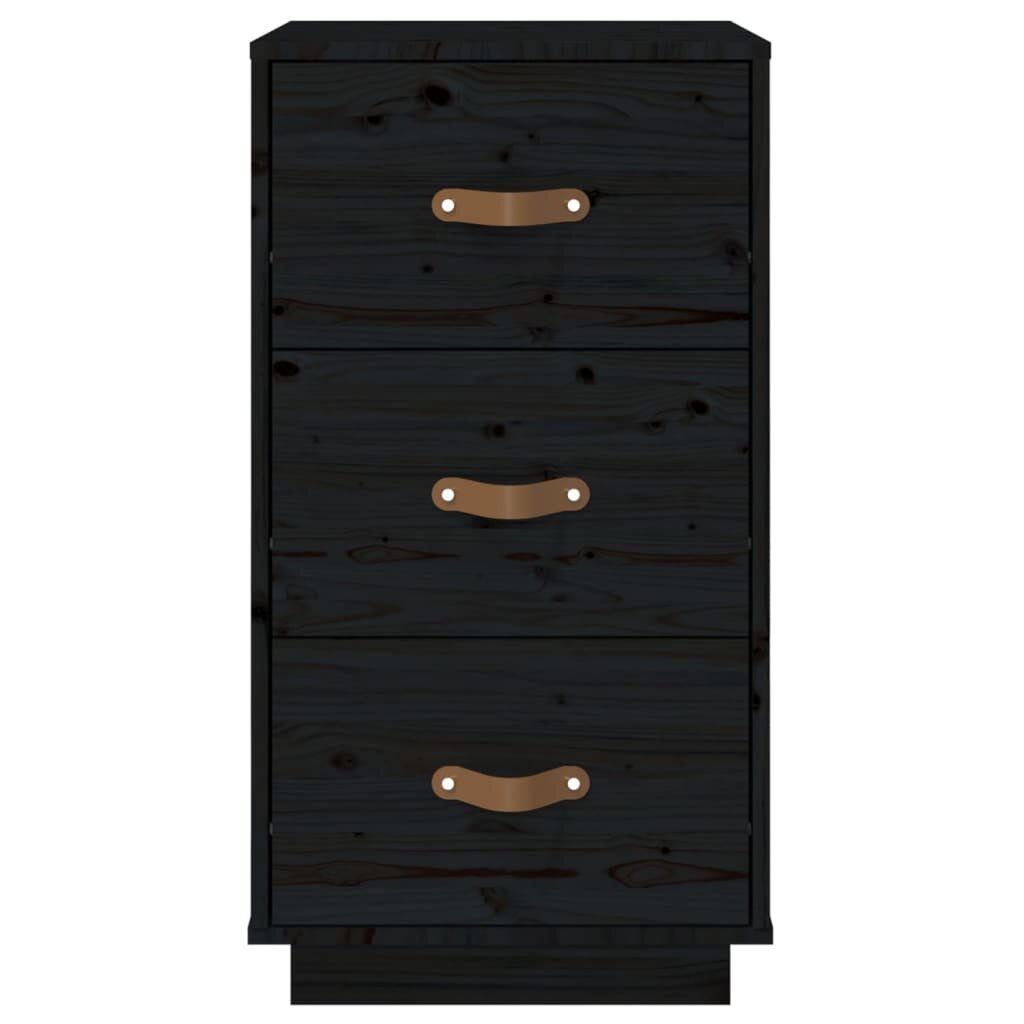 vidaXL Naktinė spintelė, juoda, 40x40x75cm, pušies medienos masyvas kaina ir informacija | Spintelės prie lovos | pigu.lt