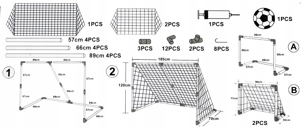 Futbolo vartų rinkinys 2in1, 185 x 120 x 70 cm + kamuolys kaina ir informacija | Žaislai berniukams | pigu.lt