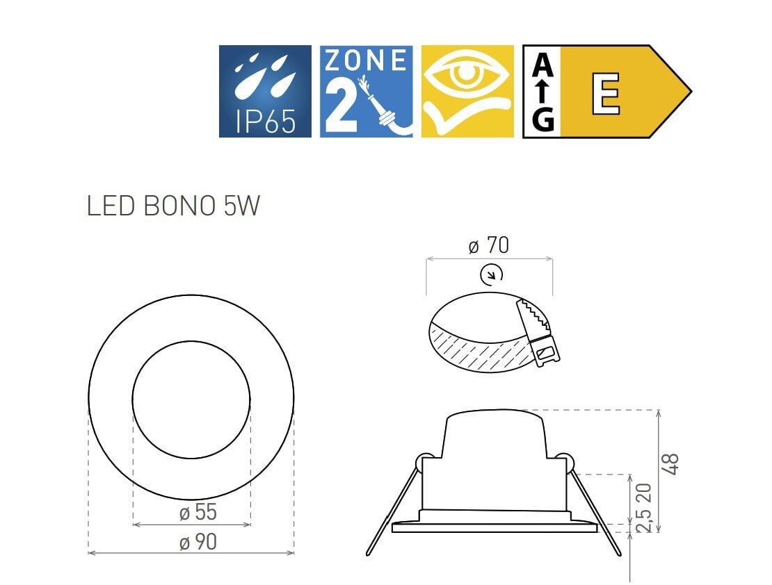 Greenlux įmontuojama LED lempa BONO-R juoda 5W NW, GXLL081 цена и информация | Įmontuojami šviestuvai, LED panelės | pigu.lt