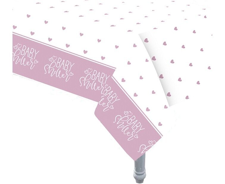 Plastikinė staltiesė "Baby Shower", rožinės širdelės, 137 x 213 cm 73363 kaina ir informacija | Vienkartiniai indai šventėms | pigu.lt