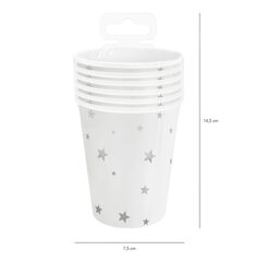 Popierinis puodelis su žvaigždutėmis, baltos sp., 6 vnt kaina ir informacija | Vienkartiniai indai šventėms | pigu.lt