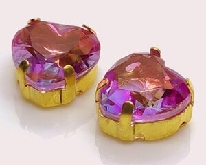 Stiklinės akutės prisiuvamos širdelės f-mos facetuotos violetinės aukso spalvos žalvario įdėkle 12x11,5x7mm kaina ir informacija | Papuošalų gamybai, vėrimui | pigu.lt