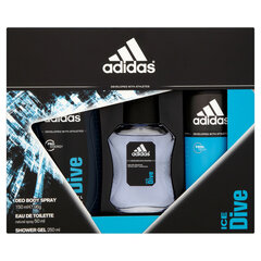 Rinkinys Adidas Ice Dive Gift Set vyrams: tualetinis vanduo EDT, 50 ml + purškiamas dezodorantas, 150 ml + dušo želė, 250 ml kaina ir informacija | Kvepalai vyrams | pigu.lt
