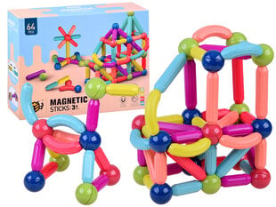 Spalvingi magnetiniai blokeliai vaikams, 64 elementai kaina ir informacija | Konstruktoriai ir kaladėlės | pigu.lt