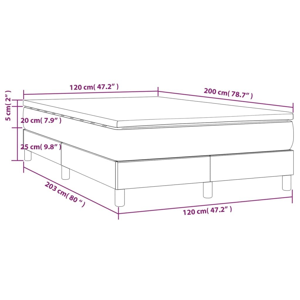 vidaXL Lova su spyruoklėmis ir čiužiniu, tamsiai pilka, 120x200 cm kaina ir informacija | Lovos | pigu.lt