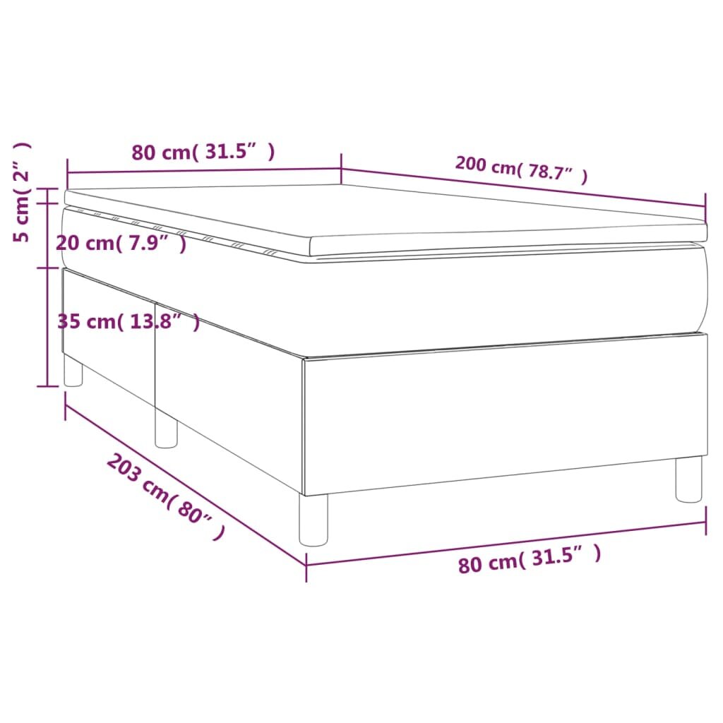 vidaXL Lova su spyruoklėmis ir čiužiniu, tamsiai pilka, 80x200 cm kaina ir informacija | Lovos | pigu.lt