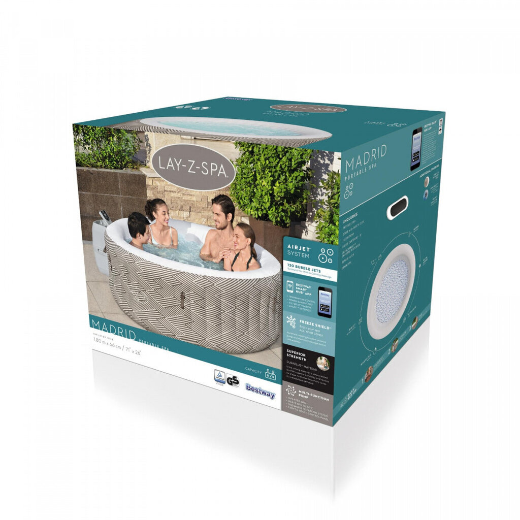 Sūkurinė vonia Bestway Lay-Z-Spa Madrid, 180x66 cm, su filtru kaina ir informacija | Baseinai | pigu.lt