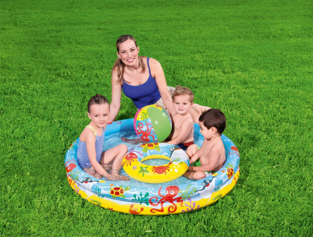 Baseinas vaikams Bestway 3 in 1, 122x20 cm, su plaukimo ratu ir kamuoliu kaina ir informacija | Baseinai | pigu.lt