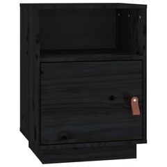 Naktinė spintelė, juoda, 40x34x55cm, pušies medienos masyvas kaina ir informacija | Spintelės prie lovos | pigu.lt