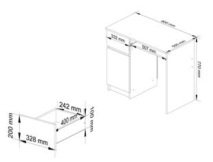 Письменный стол NORE S90, левый вариант, белый/цвета дуба цена и информация | Компьютерные, письменные столы | pigu.lt