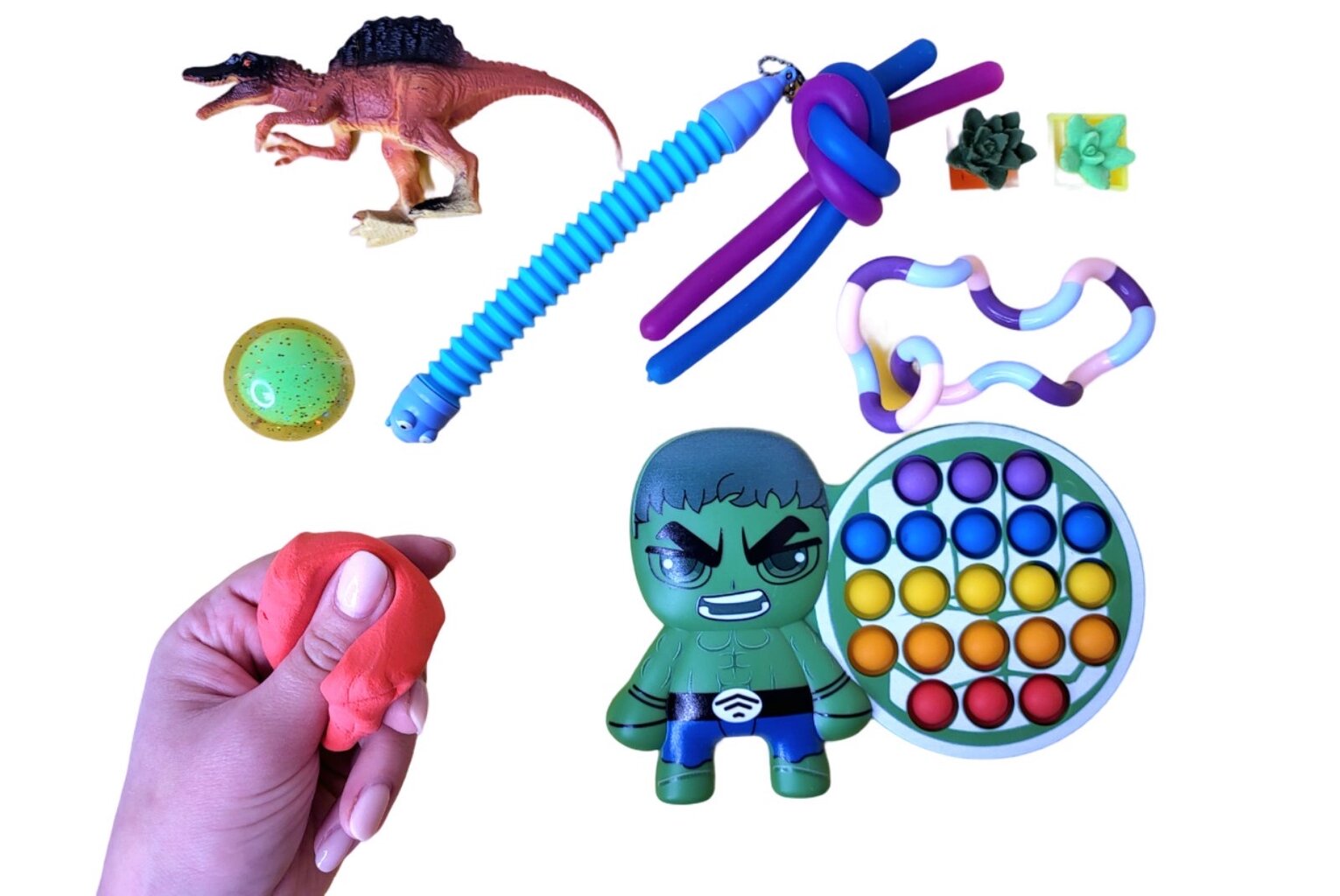 Набор игрушек для детей 3-7 лет, 10 шт. Hulk pop it, fidget полоски, змея,  динозавр, моделин цена | pigu.lt