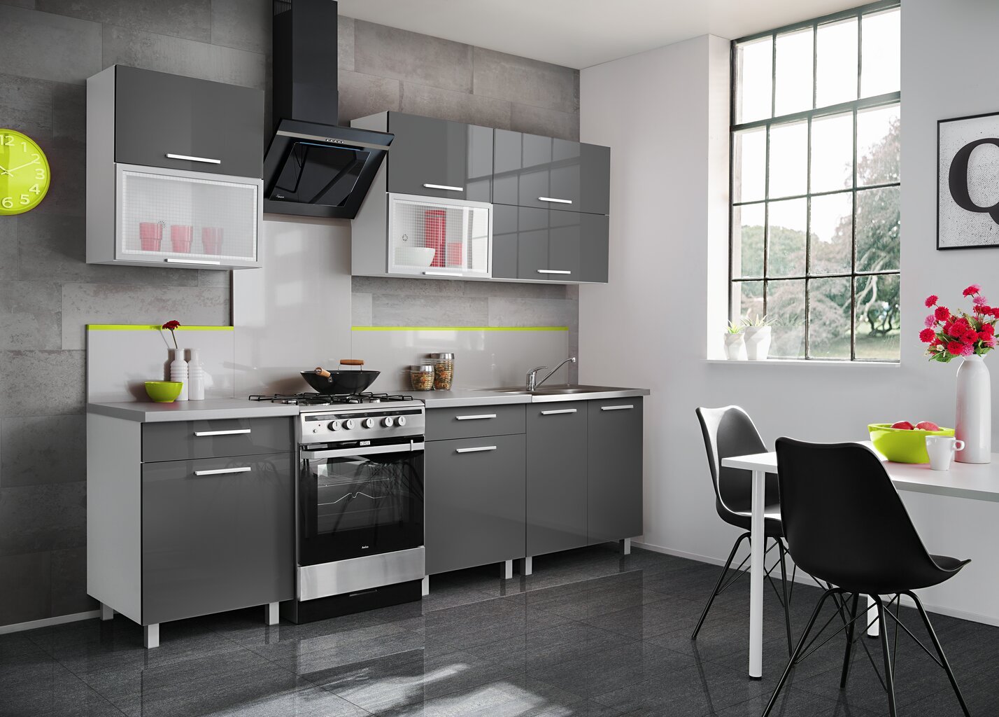 Virtuvinių spintelių komplektas Salma, pilkas kaina ir informacija | Virtuvės baldų komplektai | pigu.lt