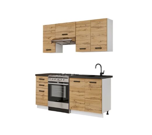 Virtuvinių spintelių komplektas Rita, šviesiai rudas kaina ir informacija | Virtuvės baldų komplektai | pigu.lt