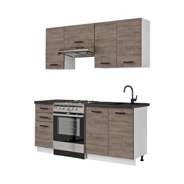 Virtuvinių spintelių komplektas Rita, tamsiai rudas kaina ir informacija | Virtuvės baldų komplektai | pigu.lt