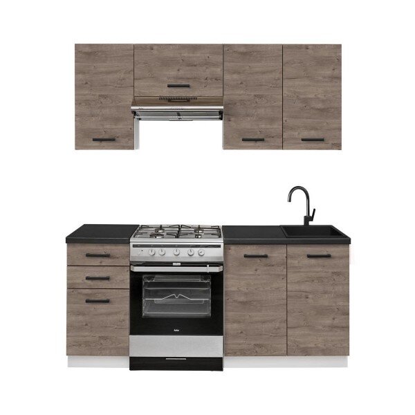 Virtuvinių spintelių komplektas Rita, tamsiai rudas kaina ir informacija | Virtuvės baldų komplektai | pigu.lt