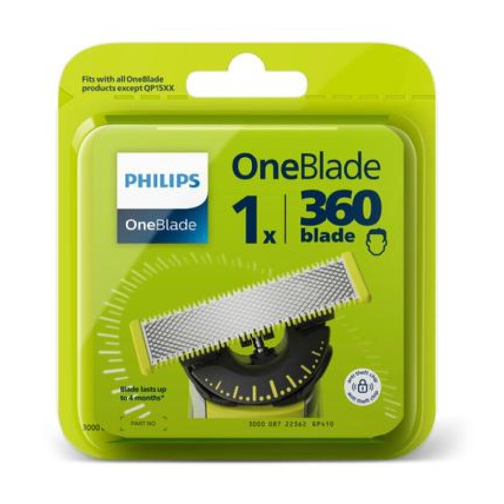 Keičiamas skustuvo peiliukas Philips QP410/50 Oneblade 360 kaina ir informacija | Skutimosi priemonės ir kosmetika | pigu.lt