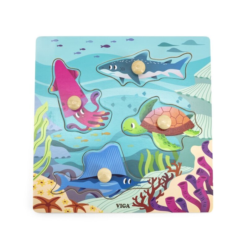 Medinė dėlionė Viga jūros gyvūnai su smeigtukais kaina ir informacija | Dėlionės (puzzle) | pigu.lt