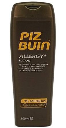 Apsauginis losjonas jautriai odai Piz Buin Allergy SPF15, 200 ml цена и информация | Kremai nuo saulės | pigu.lt