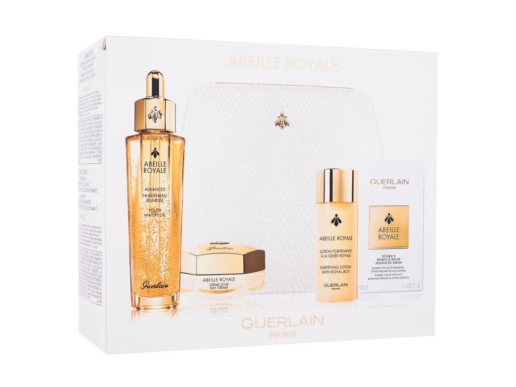 Rinkinys Guerlain Abeille Royale: aliejus, 50 ml + tonikas, 40 ml + serumas, 7x0.6 ml + dieninis kremas, 15 ml + kosmetinė kaina ir informacija | Veido kremai | pigu.lt