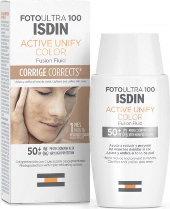 Kremas nuo saulės Isdin Fusion Fluid Active Unify Color Spf50+, 50ml kaina ir informacija | Kremai nuo saulės | pigu.lt