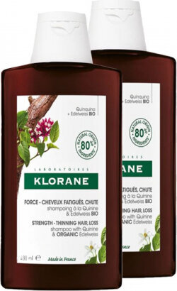 Stiprinamasis šampūnas Klorane Shampoo With Quinine And Edelveiss Bio, 2x400ml цена и информация | Šampūnai | pigu.lt