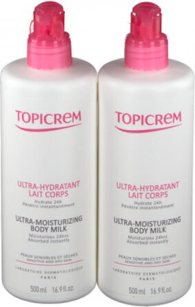 Kūno kremas Topicrem Moisturing Body Milk, 2 x 500 ml kaina ir informacija | Kūno kremai, losjonai | pigu.lt