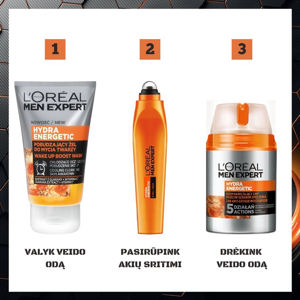 Drėkinamasis veido kremas vyrams L'Oreal Paris Men Expert Hydra Energetic, 50 ml цена и информация | Veido kremai | pigu.lt