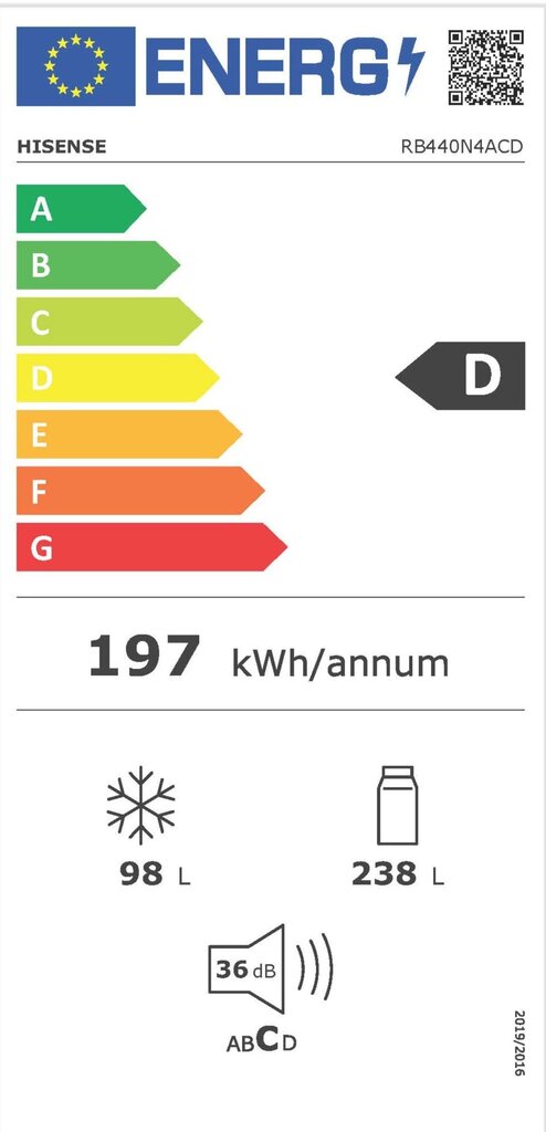 Hisense RB440N4ACD kaina ir informacija | Šaldytuvai | pigu.lt