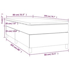 vidaXL Lova su spyruoklėmis ir čiužiniu, pilka, 80x200cm, aksomas kaina ir informacija | Lovos | pigu.lt